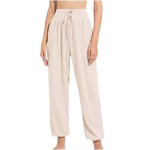 REALiKUN Women's High Waisted Baggy Sweatpants Classic Tapered Jogger Pants Y2k Trendy Solid Lounge Trousers with Pockets