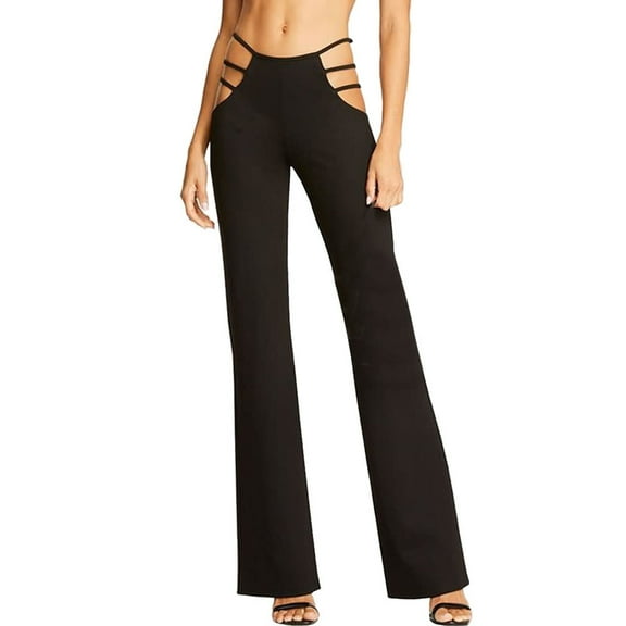 REALiKUN Women's High Waisted Flare Long Pants Cut Out Stretchy Ladder Bootcut Yoga Pants Black XL