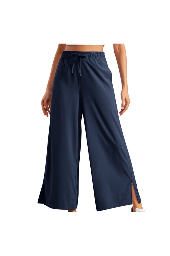 Women's High Waisted Palazzo Pants Wide Leg Split Hem Yoga Pants Athletic Dressy Loose Flowy Trousers with Pockets