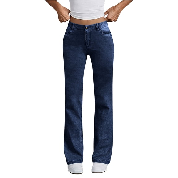 REALiKUN Women's High Waisted Straight Leg Denim Pants Slim Fit Button Casual Trouser Jeans with Pockets