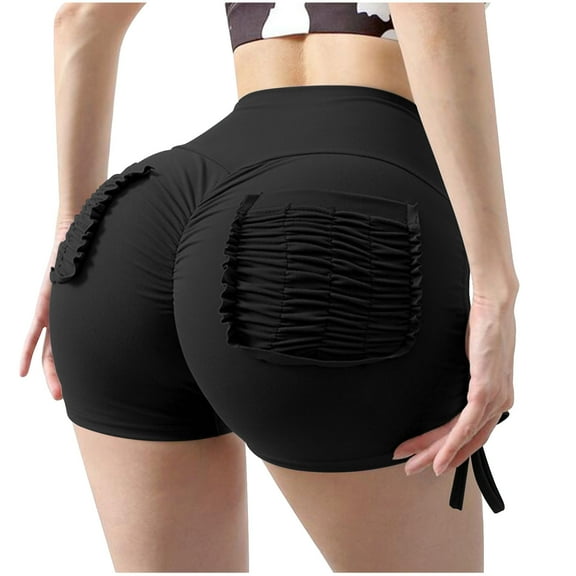REALiKUN Women's High Waisted Yoga Shorts Sports Gym Ruched Butt Lifting Workout Running Lace Up Back Pockets Booty Shorts