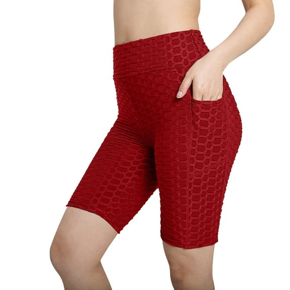 REALiKUN Women's Honeycomb Compression Shorts - High Waist Slimming Butt Lift Textured Workout Shorts