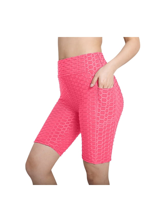Women's Honeycomb Compression Shorts - High Waist Slimming Butt Lift Textured Workout Shorts
