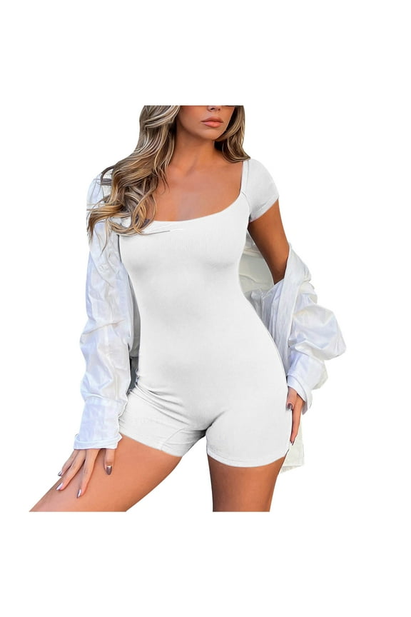 Women's Jumpsuits One Piece Bodycon Sexy Square Neck Ribbed Knit Stretchy Rompers