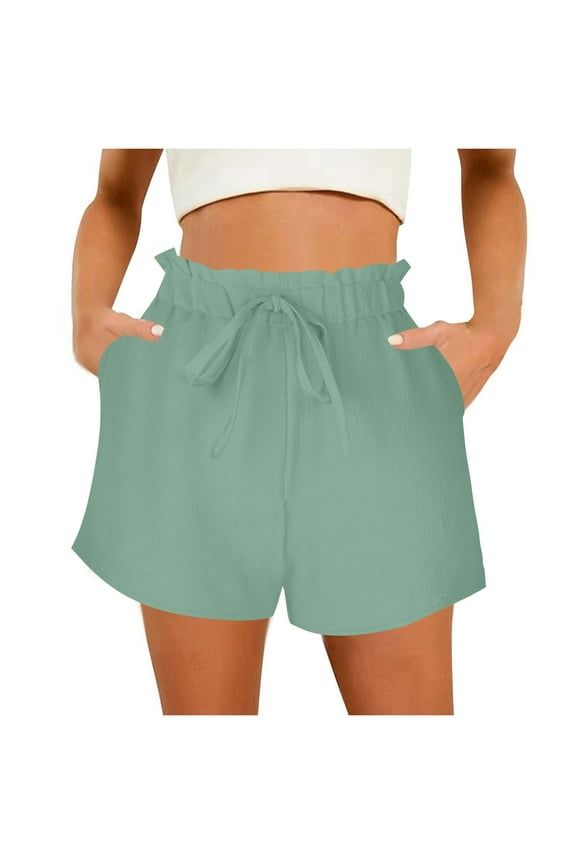 Women's Linen Blend Drawstring Shorts High Waisted 4" Inseam Summer Shorts
