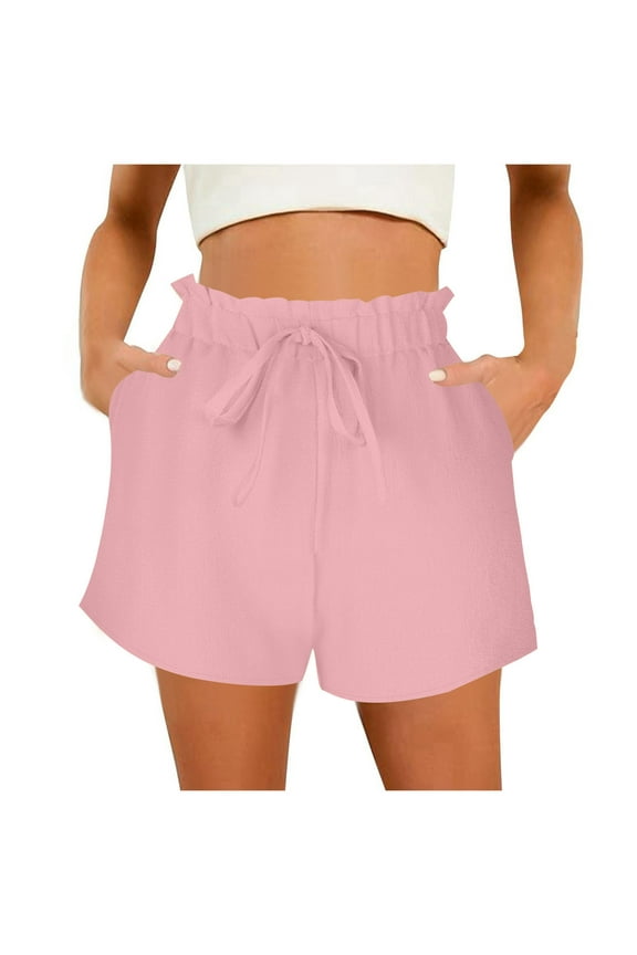 Women's Linen Blend Drawstring Shorts High Waisted 4" Inseam Summer Shorts
