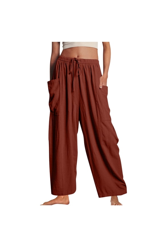 Women's Linen Wide Leg Pants Casual Loose Lightweigt Beach Palazzo Harem Pants