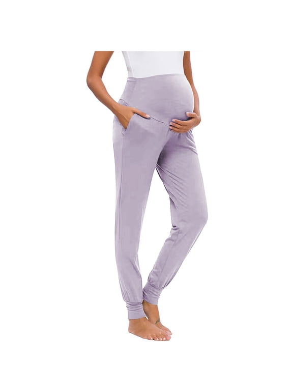Women's Maternity Pants Over Belly Lounge Pajamas Clothes Pregnancy Joggers with Pockets