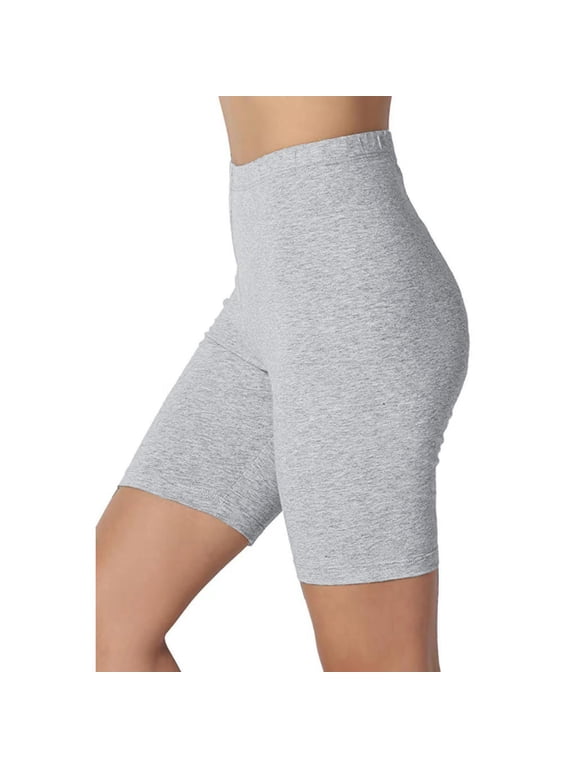Women's Mid Thigh Stretch Cotton Span High Waist Active Basic Short Leggings