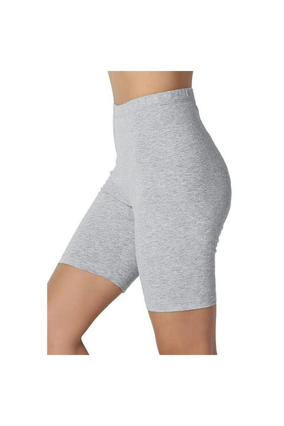Women's Mid Thigh Stretch Cotton Span High Waist Active Basic Short Leggings