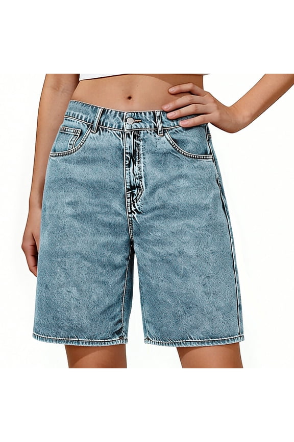 Women’s Mid Waisted Jean Shorts – Straight Leg Baggy Jorts, Trendy Summer Casual Denim Shorts