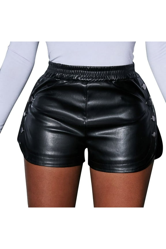 Women's PU Leather High Waisted Straight Leg Skinny Shorts Slim Faux Leather Stretch