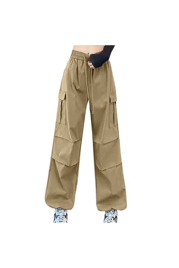Women's Parachute Pants Wide Leg Cargo Pants Street Loose Baggy Trousers with Pockets
