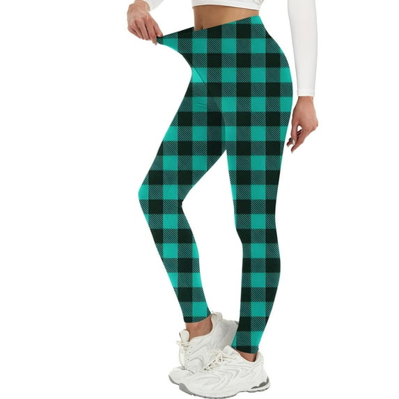 REALiKUN Women's Plaid High Waisted Leggings, Soft Checkered Printed Pants, Stretchy Casual & Lounge Wear