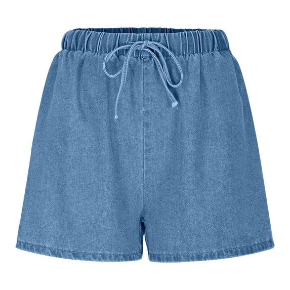 REALiKUN Women's Plus Size Denim Bermuda Shorts, Drawstring Elastic Waist Straight Leg Jean Shorts with Pockets