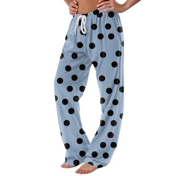 REALiKUN Women's Polka Dots Pajama Pants - Drawstring Waist Sleepwear Soft Comfy Lounge Bottom Loose Baggy Wide Leg Trousers