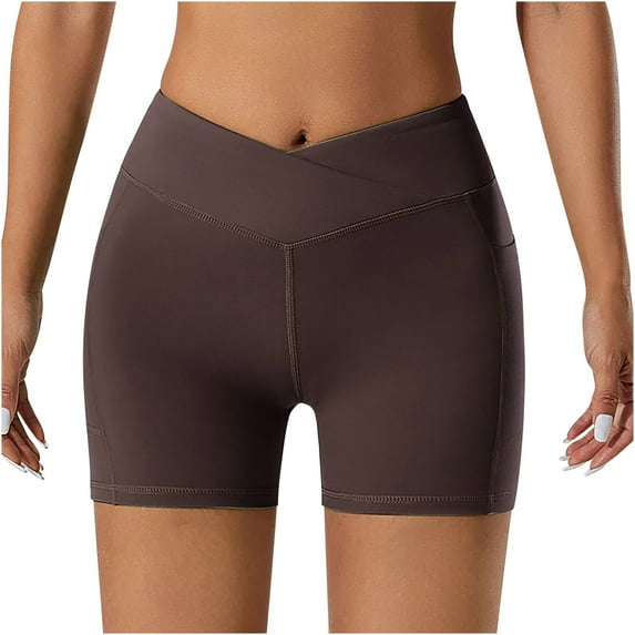 REALiKUN Women's Running Short Elastic Waistband High Waisted Short Sporty Workout Short Gym Athletic Short Pant Coffee M