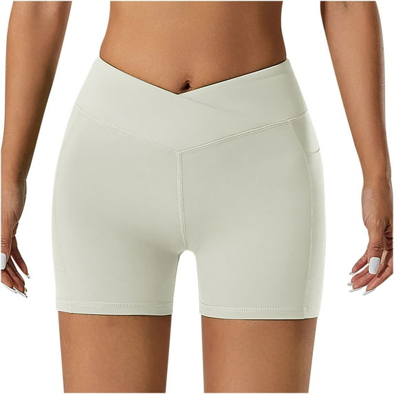 REALiKUN Women's Running Short Elastic Waistband High Waisted Short Sporty Workout Short Gym Athletic Short Pant White S