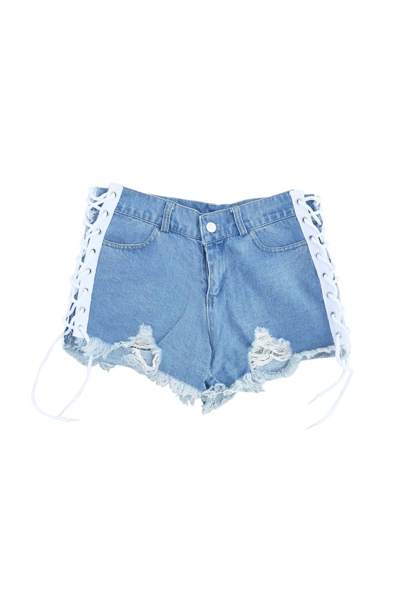 Women's Sexy Low Waist Rise Hot Pants High Cut Mini Denim Bandage Beach Clubwear Blue S