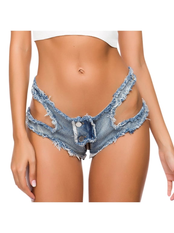 Women's Sexy Ripped Cut Off Hole Slim Casual Summer Low Rise Hot Pants Denim Short Jean Blue S