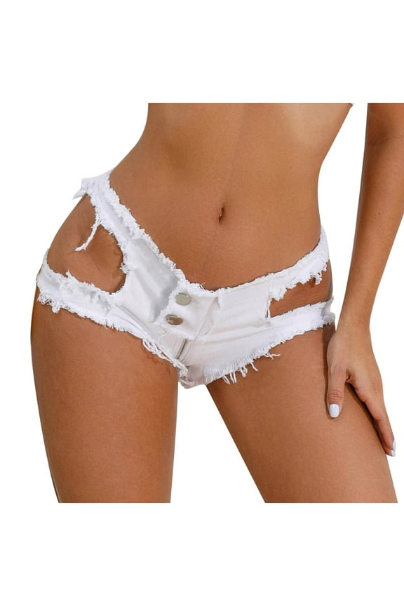 Women's Sexy Ripped Cut Off Hole Slim Casual Summer Low Rise Hot Pants Denim Short Jean White S