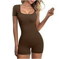 thumbnail image 1 of REALiKUN Women's Short Sleeve Yoga Romper Seamless Ribbed Workout One Piece Square Neck Jumpsuit, 1 of 5