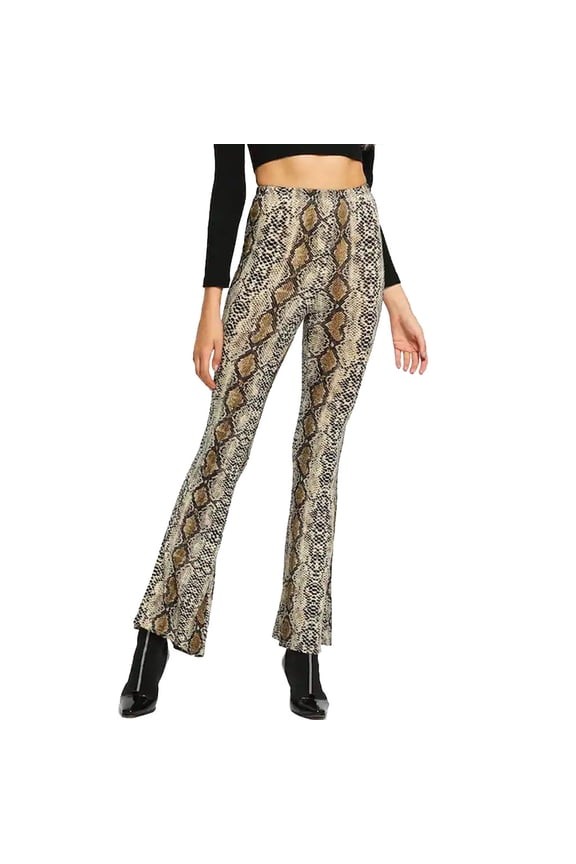 Women's Snakeskin High Waist Casual Flare Bell Bottom Stretch Long Pants Multicolor L