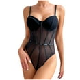 thumbnail image 1 of REALiKUN Women's Spaghetti Strap Sheer Mesh Bustier Corset Underwear Bodysuit Tops, 1 of 6