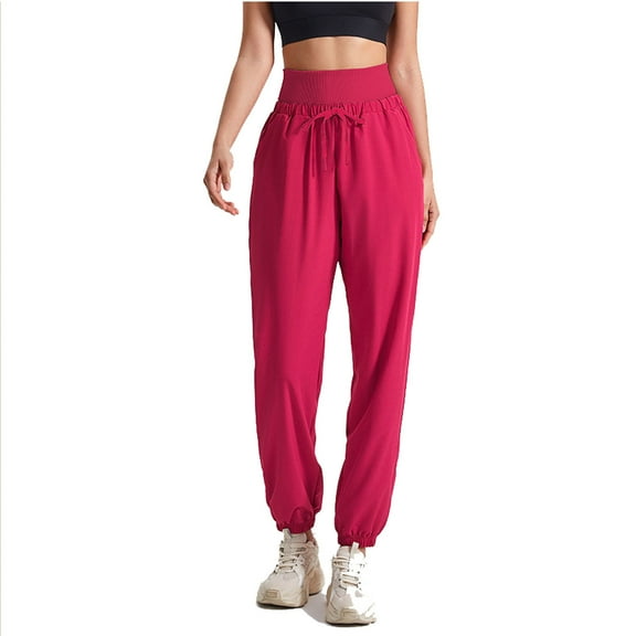 REALiKUN Women's Sports Pants Running Yoga Drawstring Pants High Waist with Pockets Casual Leg Pants