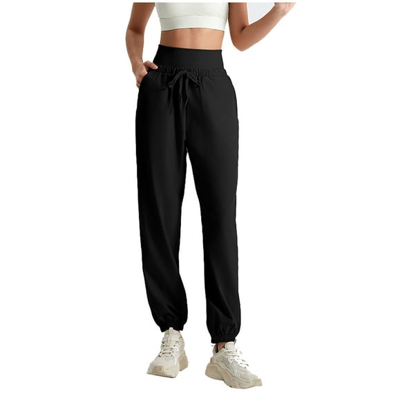 REALiKUN Women's Sports Pants Running Yoga Drawstring Pants High Waist with Pockets Casual Leg Pants