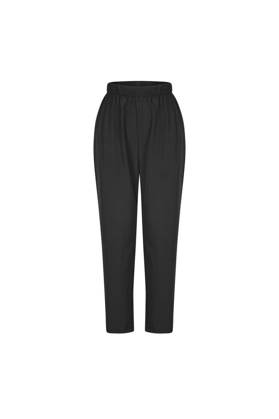 Women's Straight Leg Long Pants Dressy Fashion Elastic High Waist Casual Trousers Solid Pull On Work Pants