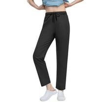 REALiKUN Women's Straight Leg Long Pants Elastic High Waist Drawstring Casual Trousers with Pockets
