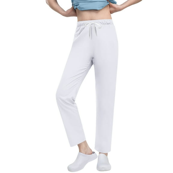 REALiKUN Women's Straight Leg Long Pants Elastic High Waist Drawstring Casual Trousers with Pockets