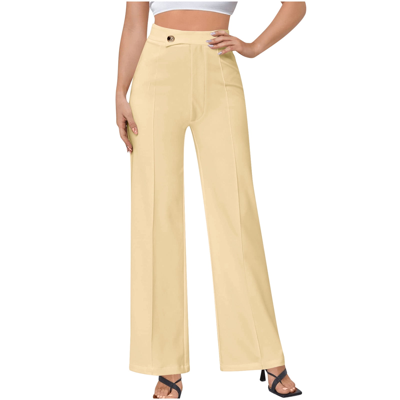 REALiKUN Women's Straight Leg Work Pants Elastic High Waist Wide Leg — free download