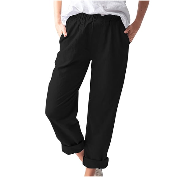 REALiKUN Women's Straight Pants Elastic Waist Casual Trousers Pants with Pockets
