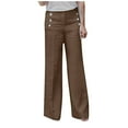 thumbnail image 1 of REALiKUN Women's Stretchy High Waisted Wide Leg Button-Down Pants Sailor Bell Flare Pants Brown XXL, 1 of 8