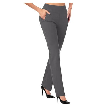 REALiKUN Women's Stretchy Straight Dress Pants with Pockets Tall, Petite, Regular for Office Work Business Gray