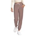 thumbnail image 1 of REALiKUN Women's Striped Drawstring Pants, Loose Straight Leg Trousers, High Waist Casual Lounge Wear, 1 of 6