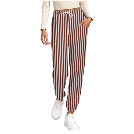REALiKUN Women's Striped Drawstring Pants, Loose Straight Leg Trousers, High Waist Casual Lounge Wear