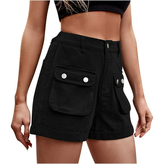 REALiKUN Women's Summer Cargo Denim Shorts Button Zipper Pockect Solid Jean Shorts Work Out High Waisted Jorts