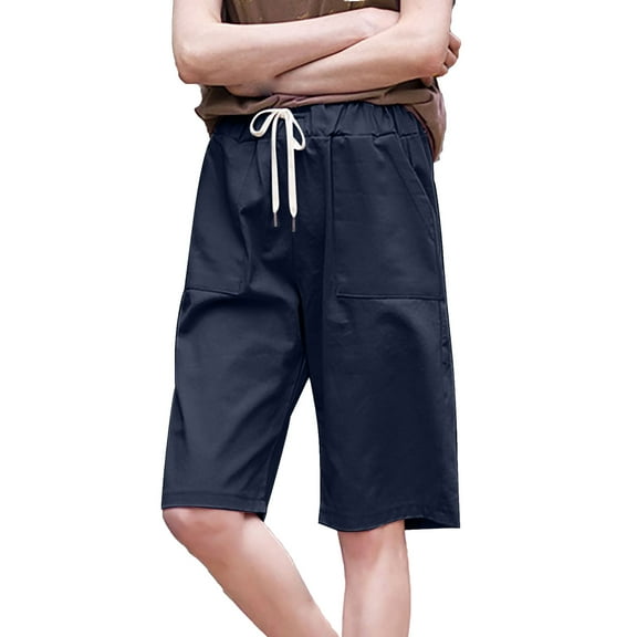 REALiKUN Women's Summer Casual Bermuda Shorts with Pockets Drawstring Elastic Waist Knee Length Shorts