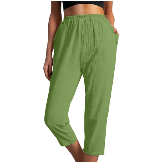REALiKUN Women's Summer High Waisted Baggy Pants Casual Ankle Length Trouser Slacks with Pockets