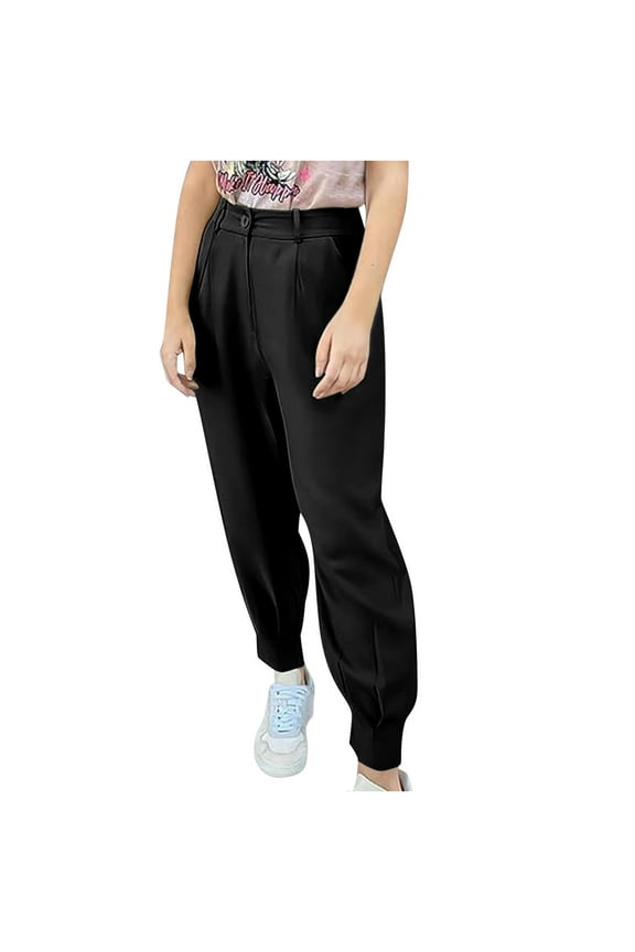 Women's Summer High Waisted Pants Casual Ankle Length Work Office Trouser Slacks with Pockets