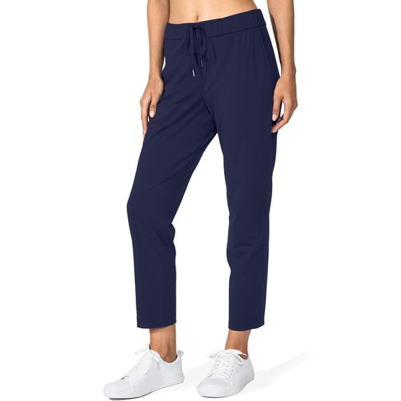REALiKUN Women's Summer Solid Color Elastic Waist Drawstring Trousers Slim Fit Comfy Straight Pants with Pockets