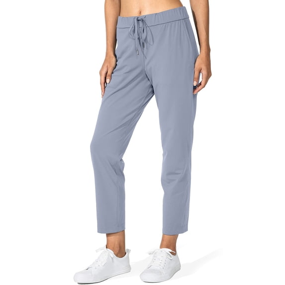 REALiKUN Women's Summer Solid Color Elastic Waist Drawstring Trousers Slim Fit Comfy Straight Pants with Pockets