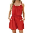thumbnail image 1 of REALiKUN Women's Summer Workout Casual Short Jumpsuit Sleeveless Elastic Wasit Cami Rompers Wide Leg Athletic Romper, 1 of 8