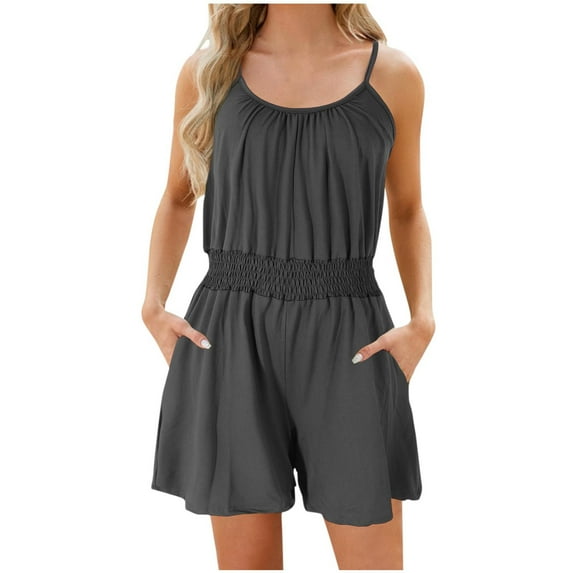 REALiKUN Women's Summer Workout Casual Short Jumpsuit Sleeveless Elastic Wasit Cami Rompers Wide Leg Athletic Romper