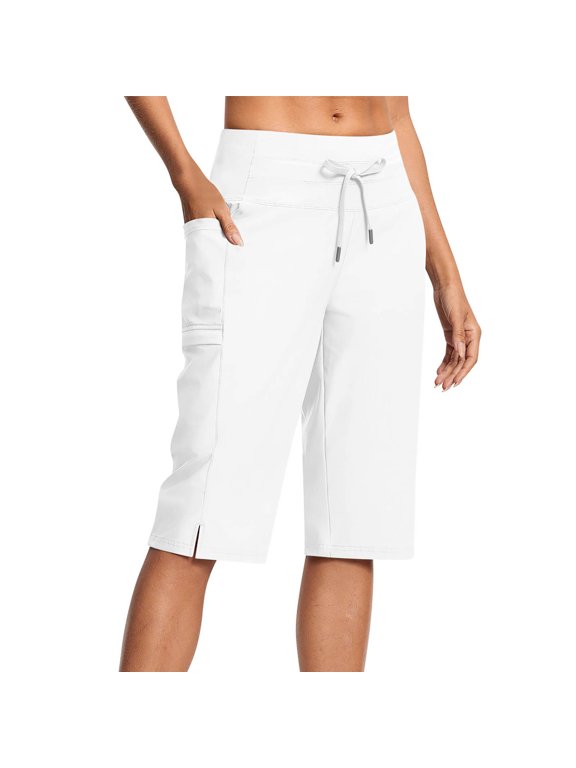 Women's Swim Capris Pants 15" High Waist Quick Dry UPF 50+ Long Board Shorts with Liner and Pockets