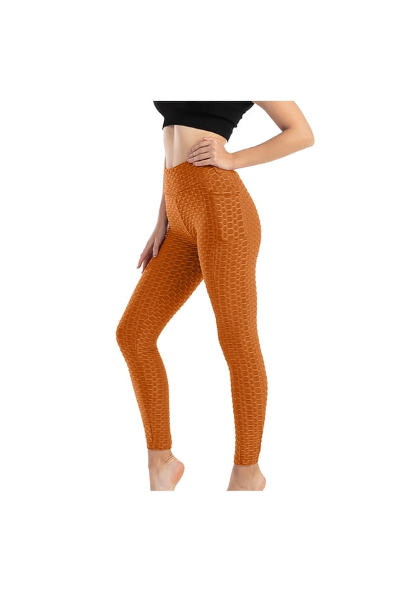 Women's Textured 3D Booty Yoga Pants - High Waist Compression Slimming Butt Lift Checkered Pants
