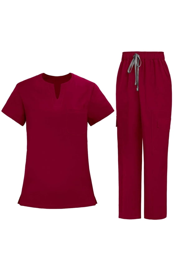 Women's V-Neck Scrub Set Nursing Uniform with Multiple Pockets Medical Workwear Top and Pants
